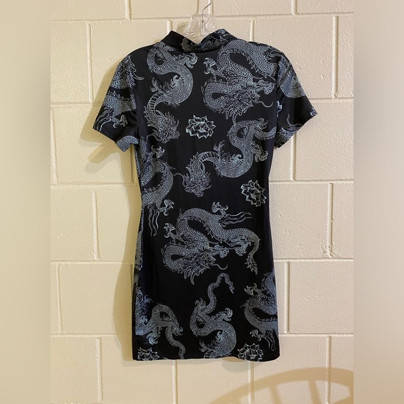 Cheongsam goth punk Asian style collar keyhole bodycon dragon mini dress - Picture 5 of 5